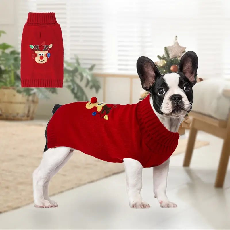 Red Pom Nose Reindeer Christmas Holiday Red Dog Sweater - Size L Fursace Luxury Dog Plush Toy - MD Red Squeaky | Cookies Wagging Friends Boutique Cookies Wagging Friends Boutique