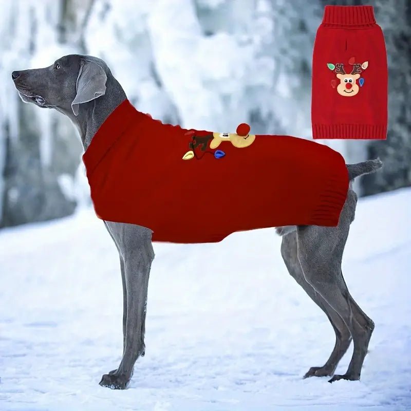 Red Pom Nose Reindeer Christmas Holiday Red Dog Sweater - Size L Fursace Luxury Dog Plush Toy - MD Red Squeaky | Cookies Wagging Friends Boutique Cookies Wagging Friends Boutique