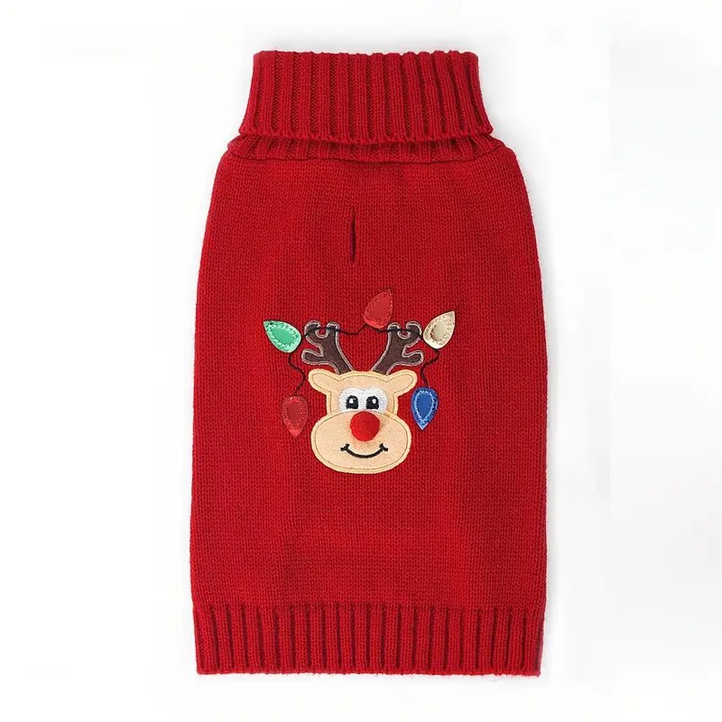 Red Pom Nose Reindeer Christmas Holiday Red Dog Sweater - Size L Fursace Luxury Dog Plush Toy - MD Red Squeaky | Cookies Wagging Friends Boutique Cookies Wagging Friends Boutique