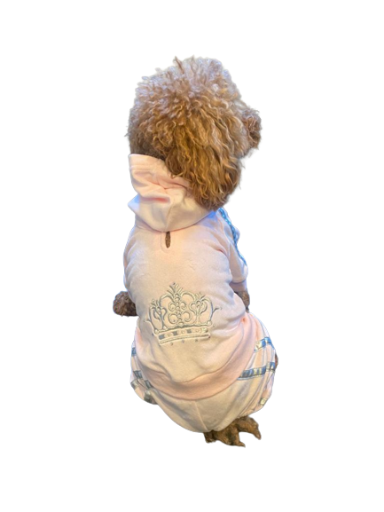 Light pink kids tracksuit hoodie with crown graphic on front