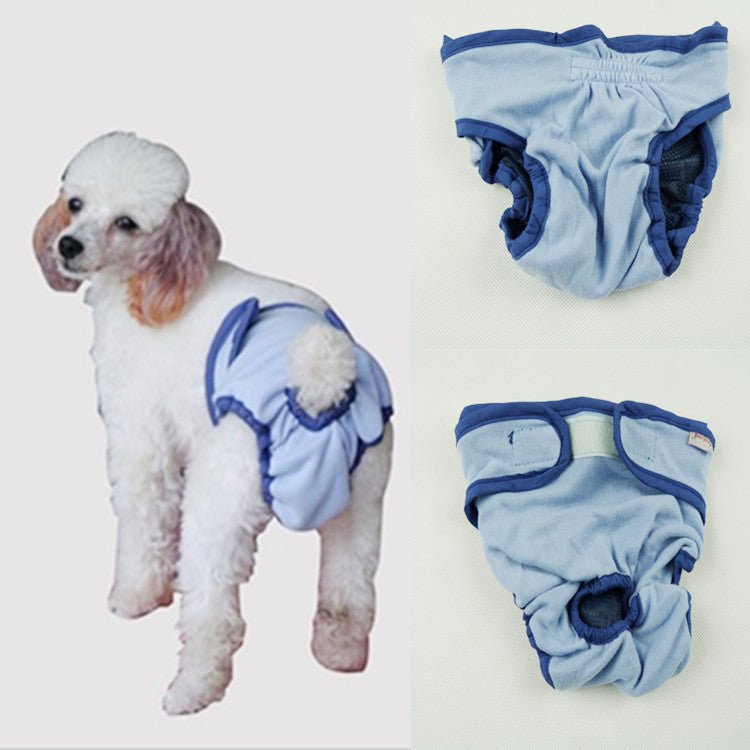 Blue dog menstrual pants with elastic waist and leg openings