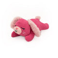 Pink bunny plush dog toy with smiling face, floppy ears, and long corduroy body