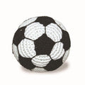 Crochet soccer ball toy with black and white pentagon-and-hexagon stitch pattern