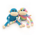 2-pack plush monkey dog toys: blue crinkle style and rainbow tie-dye style