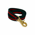 Green and red striped dog leash with gold clasp, one size