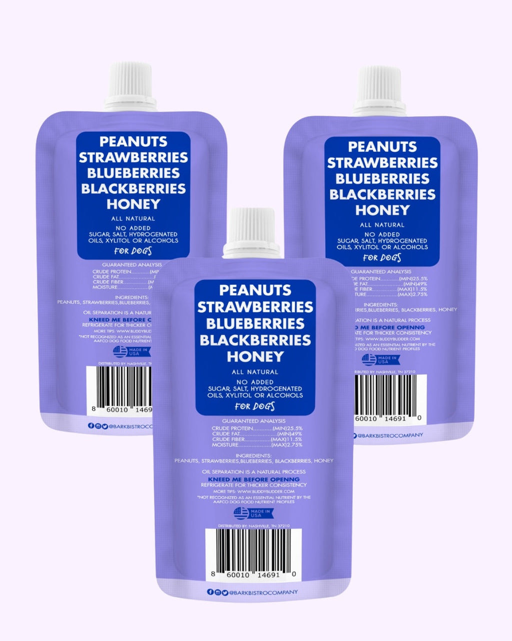 Superberry Snoot Buddy Budder Bundle (Trio 4oz Squeeze Packs) - 100% all natural dog peanut butter, Made in USA