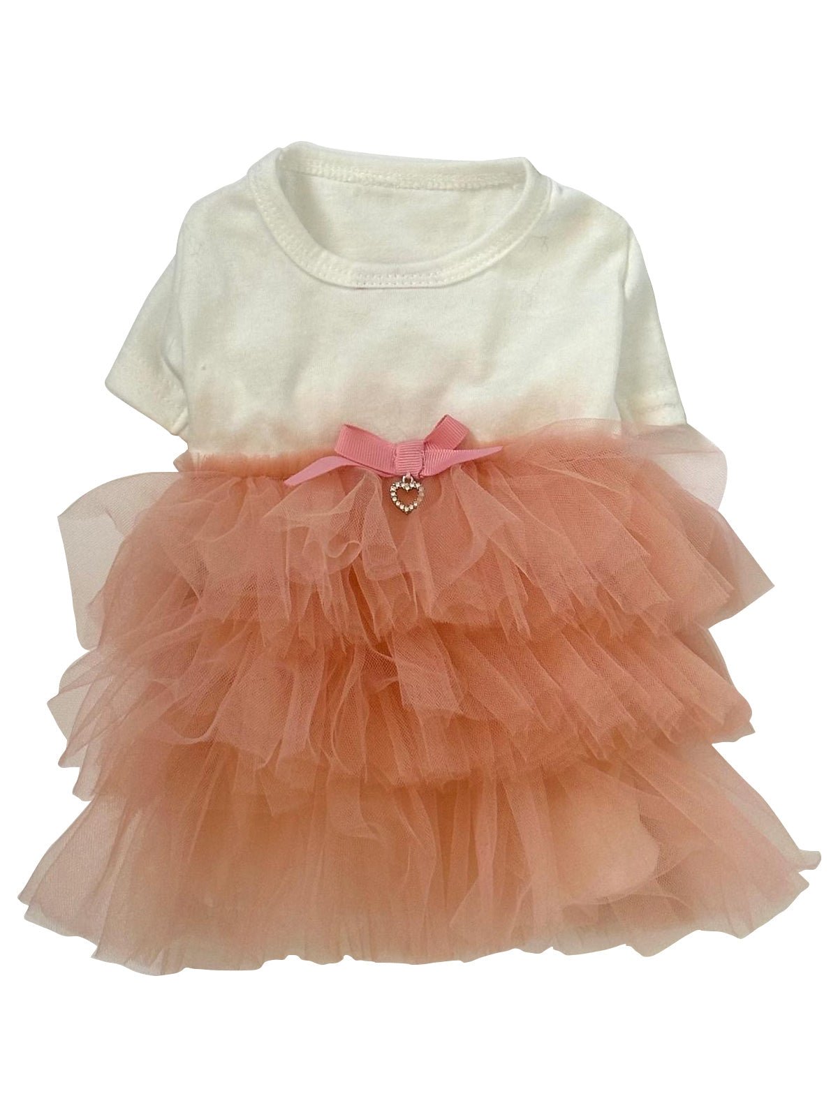 Cream T-shirt with layered blush and peach tulle tutu skirt and pink bow