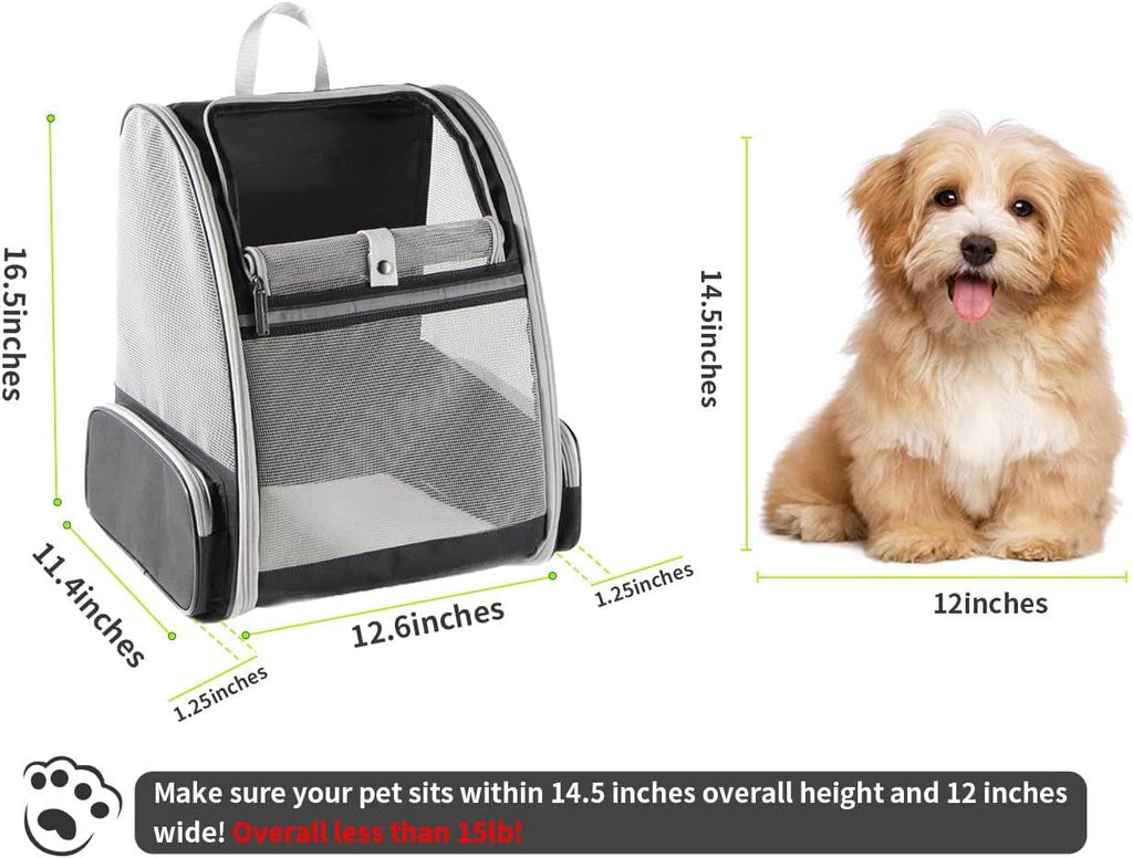 Black pet bubble backpack carrier with clear mesh front window and adjustable shoulder straps