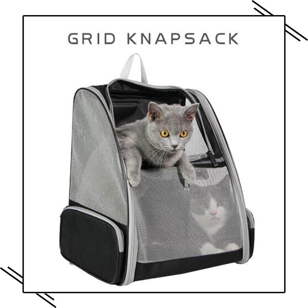 Black pet bubble backpack carrier with breathable mesh front window and gray padded base