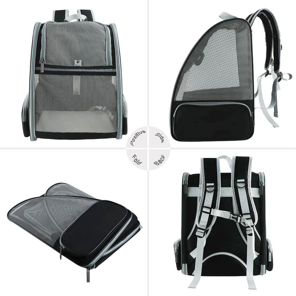 Gray pet bubble backpack carrier with open front mesh window and foldable design