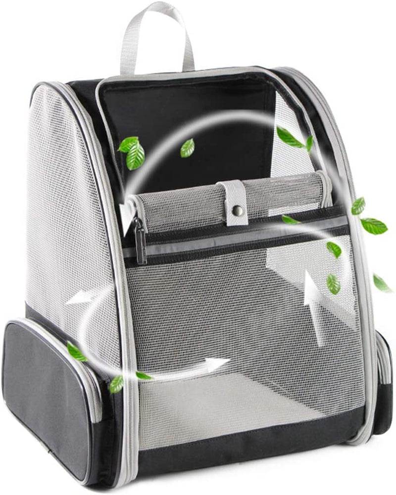 Black pet bubble backpack carrier with front mesh window and side storage pockets