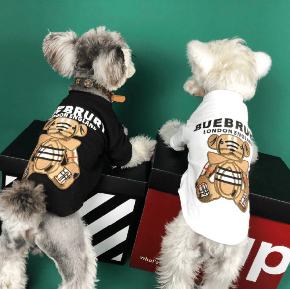 Thin dog T-shirts, black and white, bear graphic and Burberry London England print