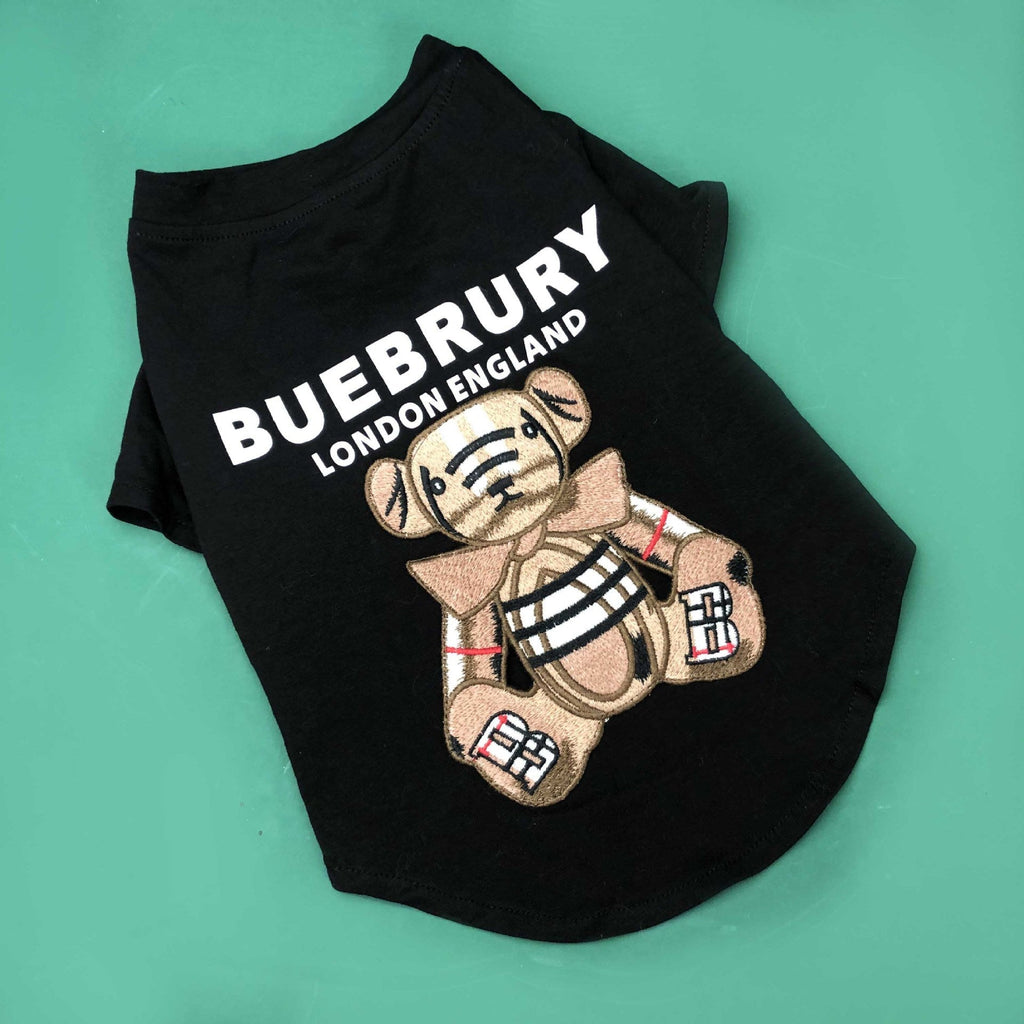 Black thin dog T-shirt with Burberry London England bear graphic