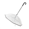 Clear pet umbrella leash with see-through canopy and black curved hook handle