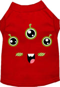 Red pet monster costume shirt with three cartoon eyes and open mouth graphic