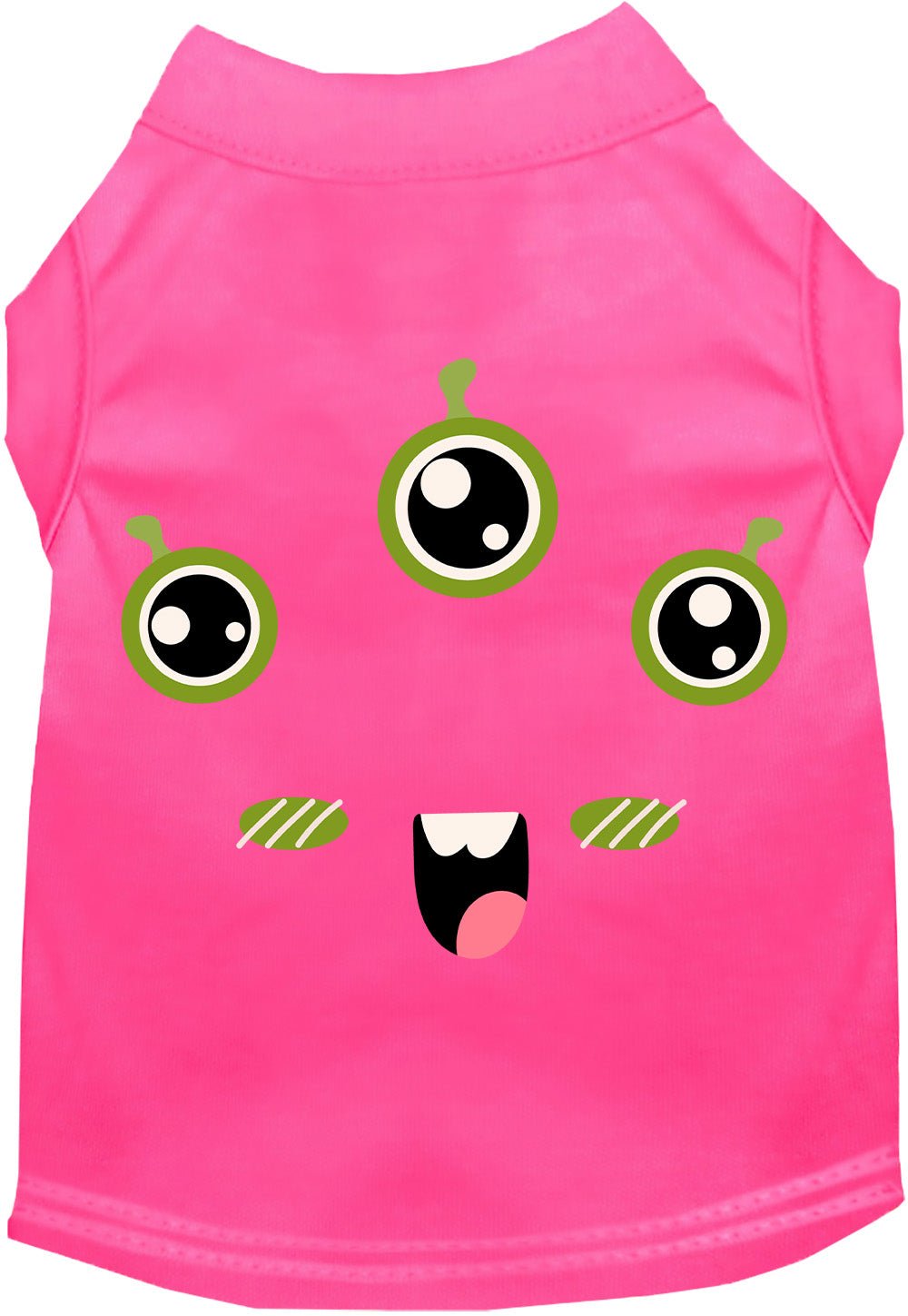 Pink pet monster costume shirt with three cartoon eyes and open mouth graphic