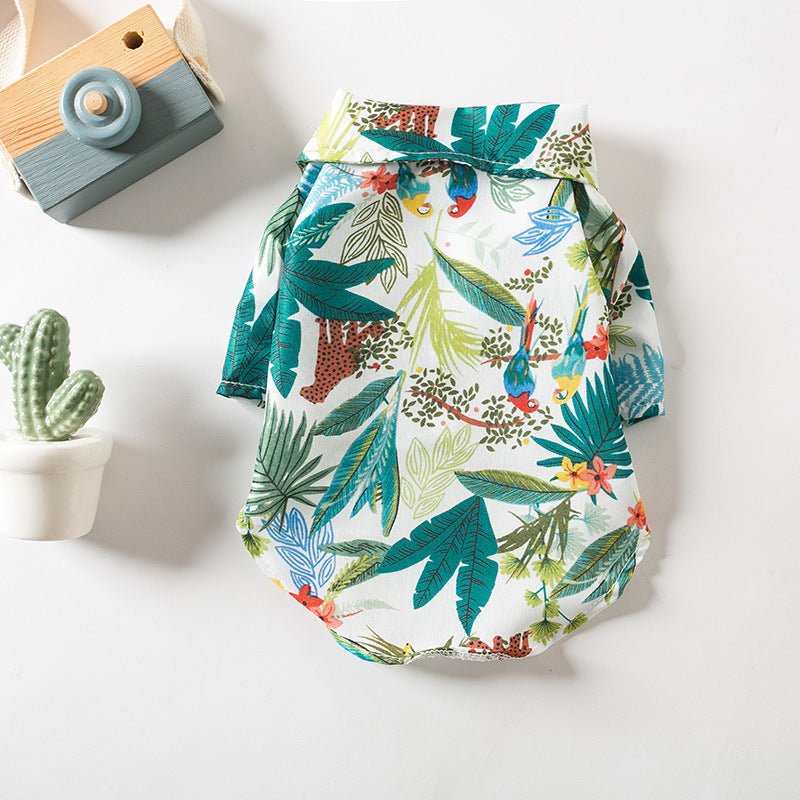 Tropical Hawaiian Dog Beach Shirt Fursace Luxury Dog Plush Toy - Green Red Squeaky | Cookies Wagging Friends Boutique Cookies Wagging Friends Boutique