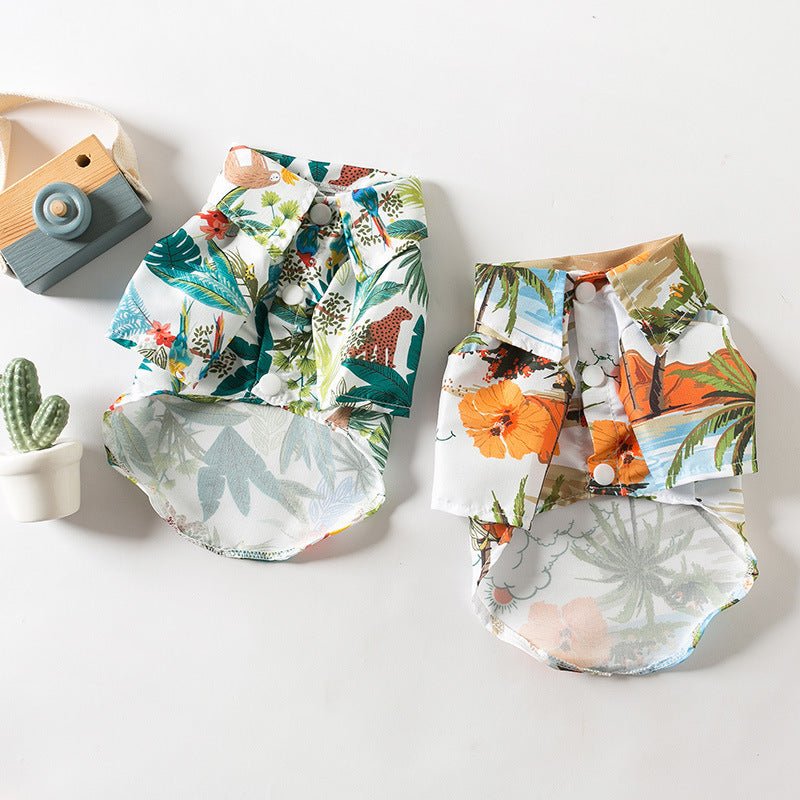 Tropical Hawaiian Dog Beach Shirt Fursace Luxury Dog Plush Toy - Green Red Squeaky | Cookies Wagging Friends Boutique Cookies Wagging Friends Boutique