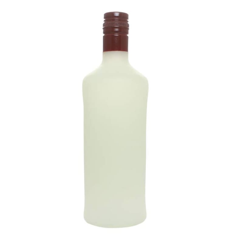 Light vinyl dog bottle squeaker toy with brown screw cap, no visible label