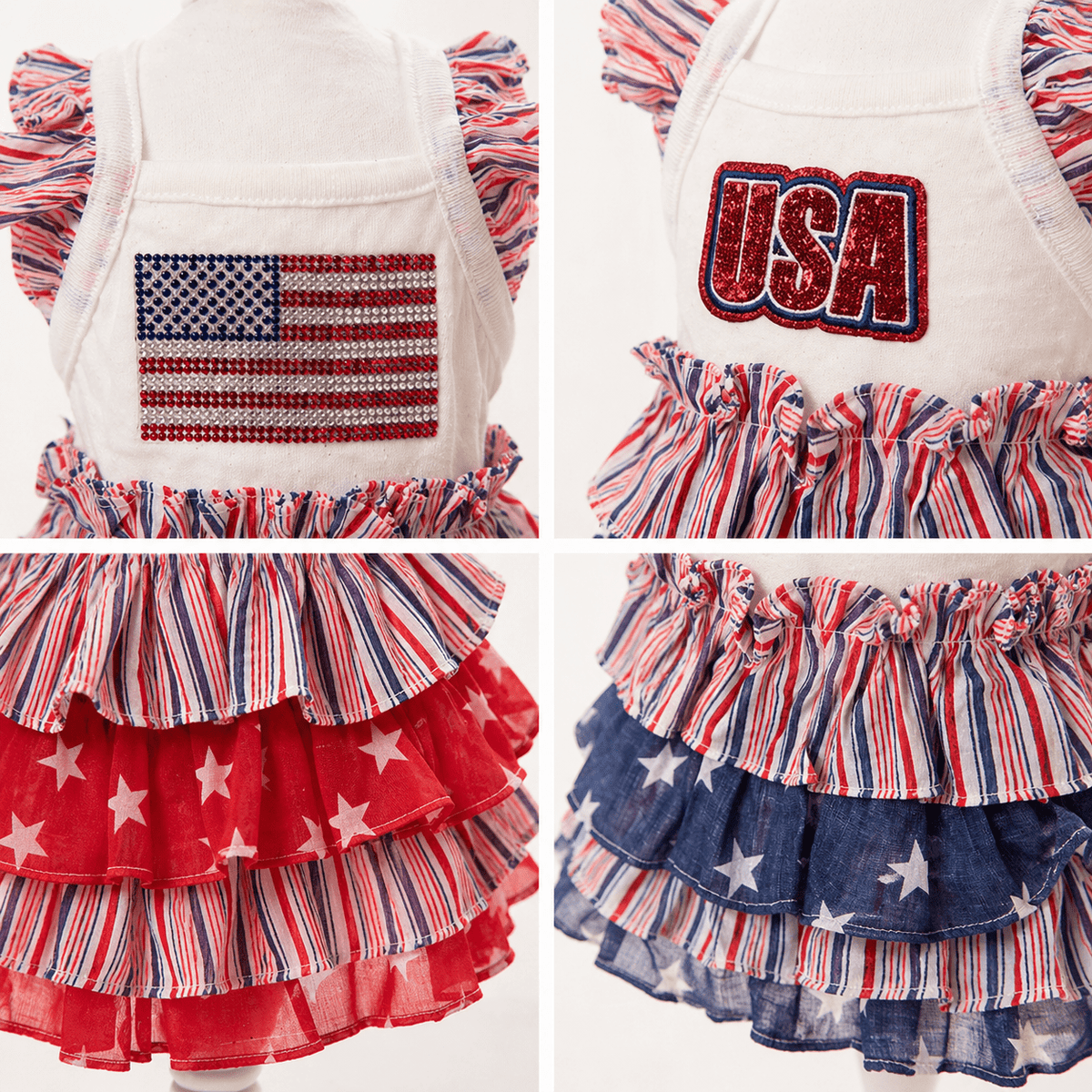 USA Flag Patriotic Dog Dress for 4th of July Fursace Luxury Dog Plush Toy - red Red Squeaky | Cookies Wagging Friends Boutique Cookies Wagging Friends Boutique