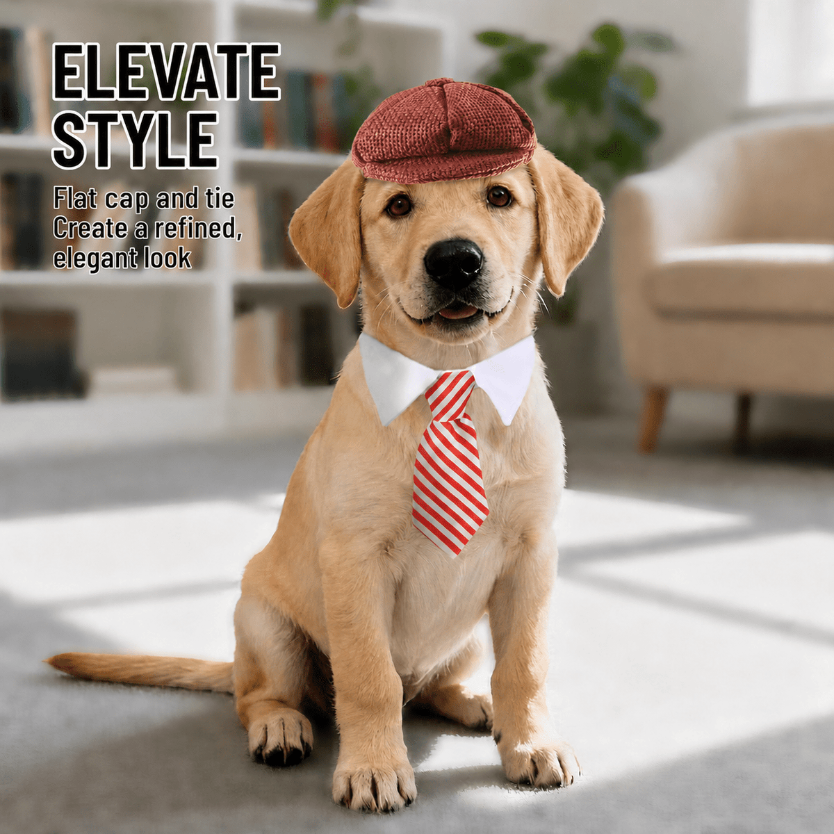 Vintage Flat Cap & Tie Set for Dogs and Cats Gentleman Pet Costume Accessories Fursace Luxury Dog Plush Toy - Blue Red Squeaky | Cookies Wagging Friends Boutique Cookies Wagging Friends Boutique