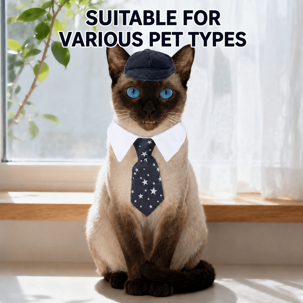 Vintage Flat Cap & Tie Set for Dogs and Cats Gentleman Pet Costume Accessories Fursace Luxury Dog Plush Toy - Blue Red Squeaky | Cookies Wagging Friends Boutique Cookies Wagging Friends Boutique