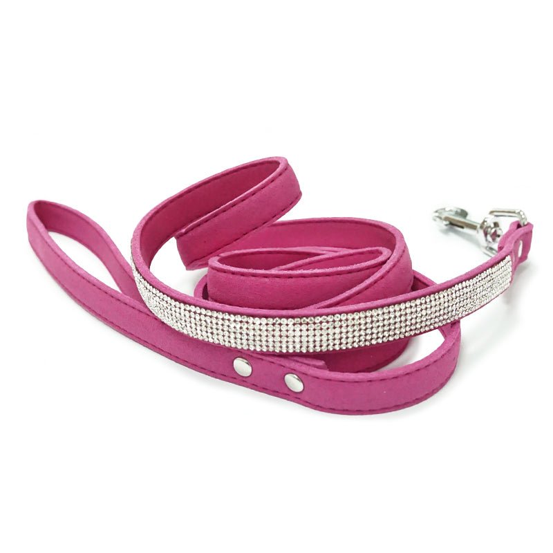 Fuchsia dog leash with rhinestone center band and metal clasp