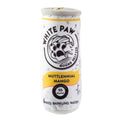 Plush squeaky dog toy shaped like a white mango drink can with front label